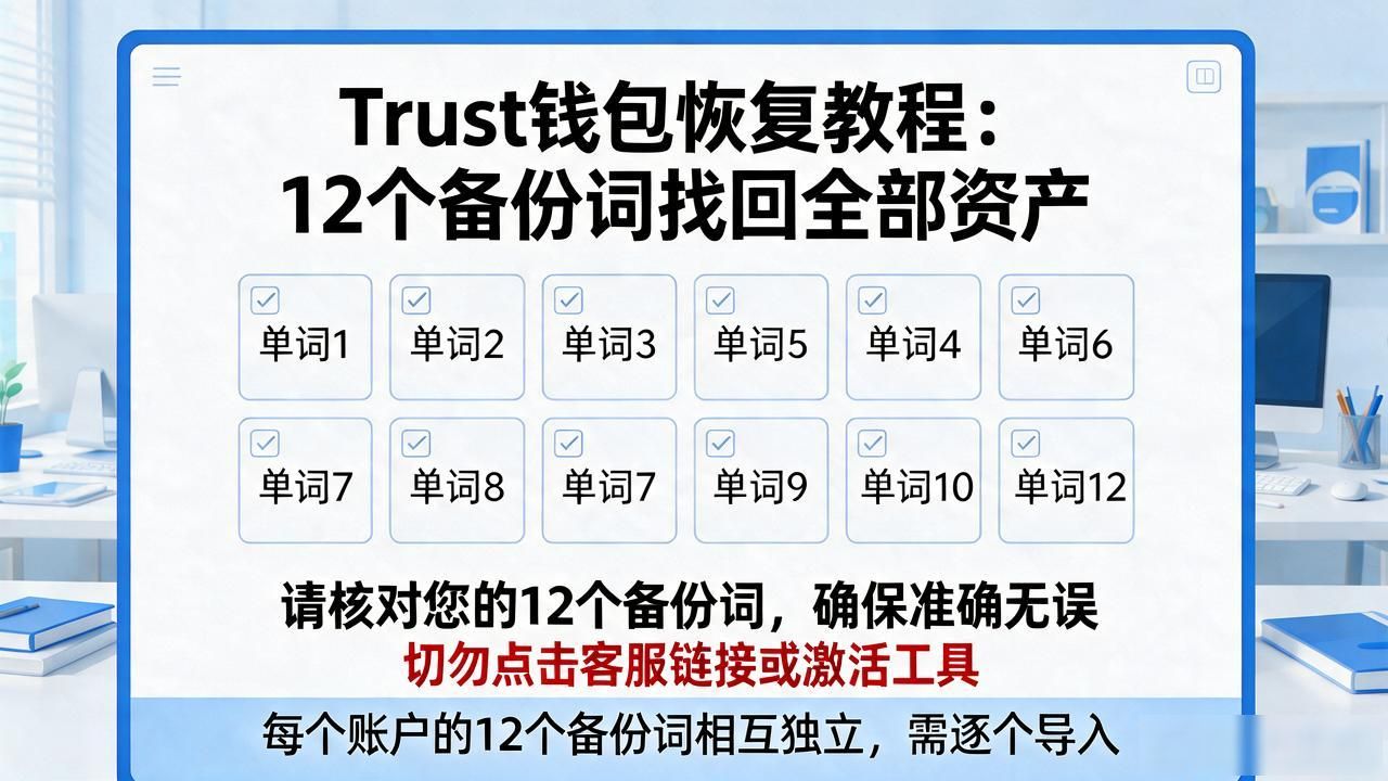 Trust钱包恢复教程:12个备份词找回全部资产