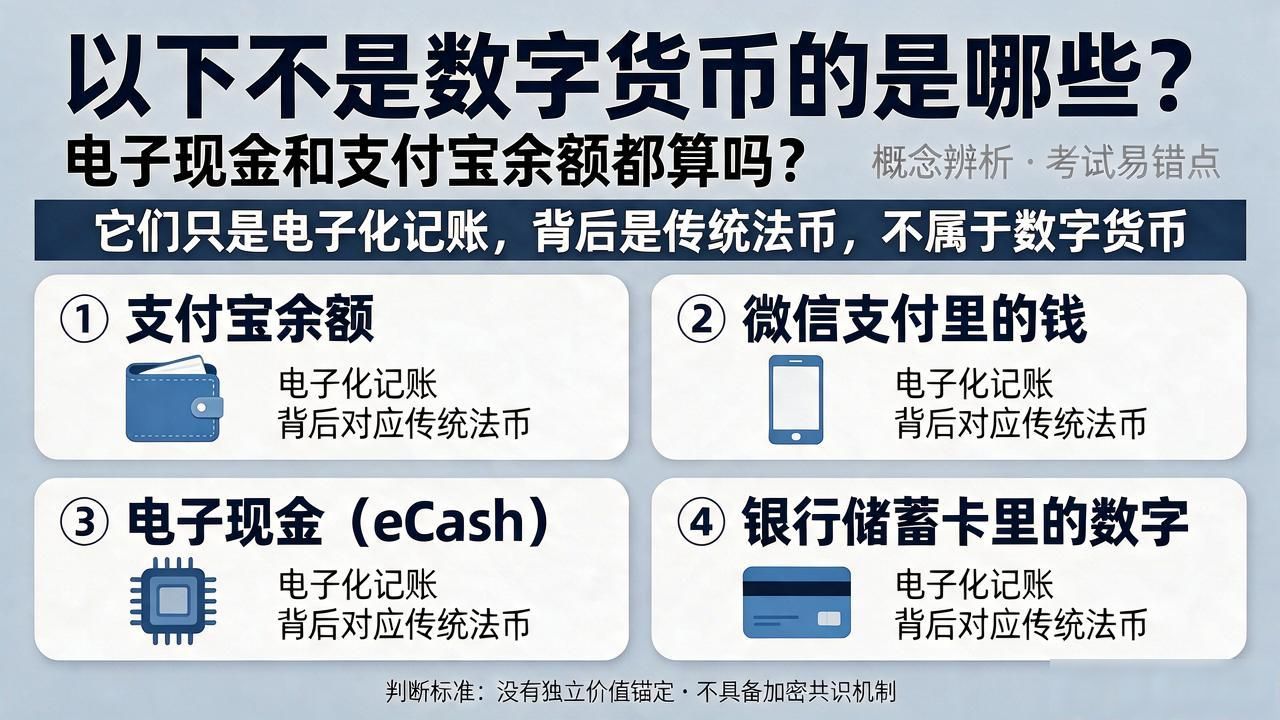 以下不是数字货币的是哪些?电子现金和支付宝余额都算吗